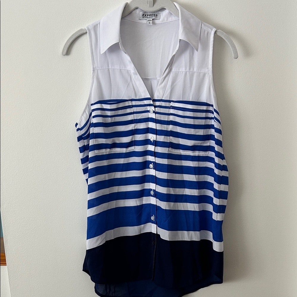 Express Sleeveless Portofino Blue and White Striped Blouse